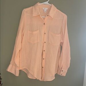 J. Jill Peach Cotton Gauze Button-Up Shirt